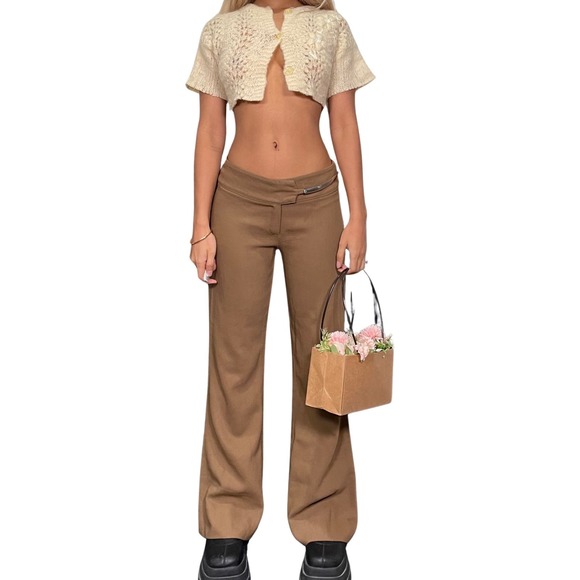 Italian Vintage - Vintage Beige Mid Rise Flare Pants (S) - Picture 1 of 12